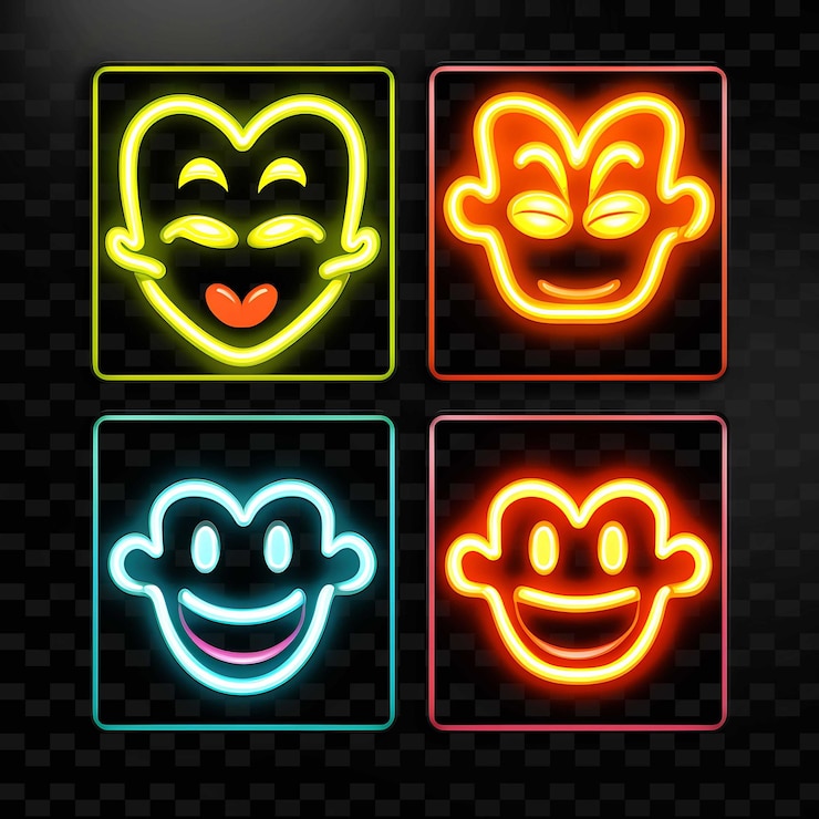 PSD png creative emoji neon line elementos de diseño moderno para obras de arte vibrantes y cautivadoras