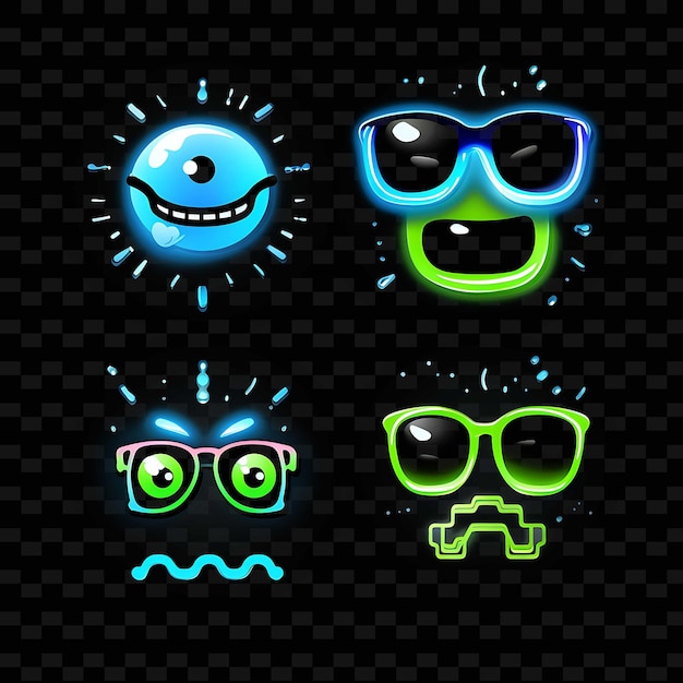 PSD png creative emoji neon line elementos de diseño moderno para obras de arte vibrantes y cautivadoras