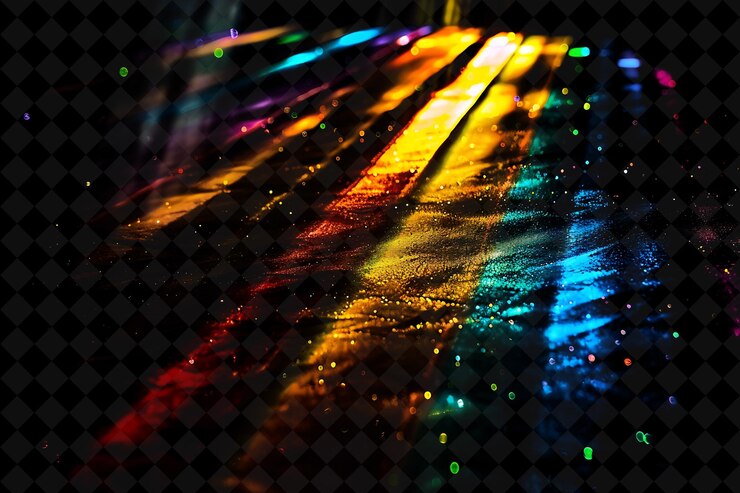 PSD png crisp refracting prism rays con luz de colores y rayas de luz de color neón con gradiente de arco iris