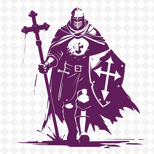 PSD png cruzado con una maza y un escudo piadoso y decidido marchin guerrero medieval forma de personaje