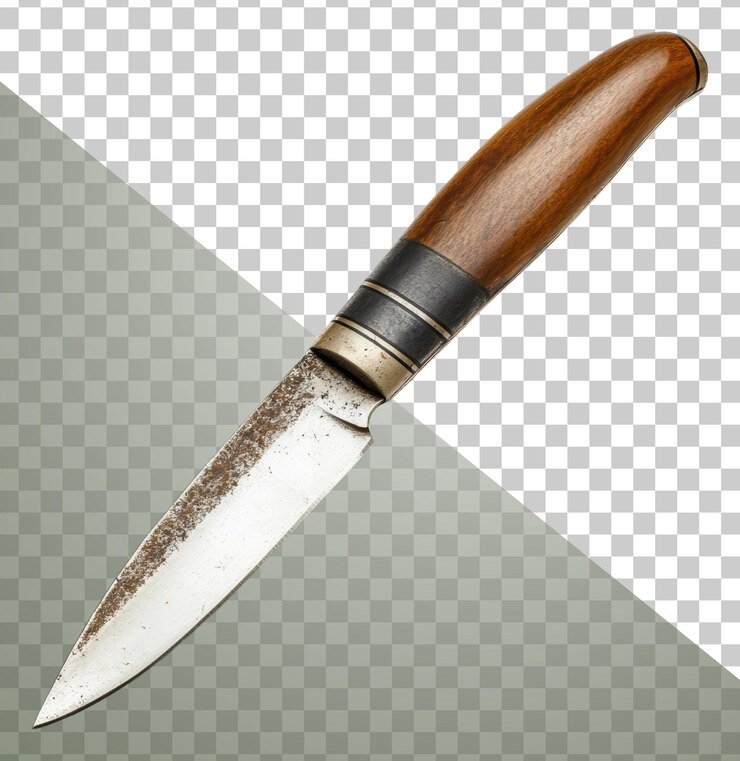 PSD png cuchillo hecho a mano con mango de madera patina