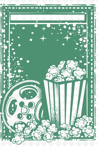 Png cultura pop arte de marco con boleto de película y decoración de palomitas de maíz ilustración arte de marco decorativo
