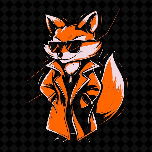 PSD png cunning fox com um casaco de espionagem e óculos de sol desenhou coleções de esboços de mascotes de animais