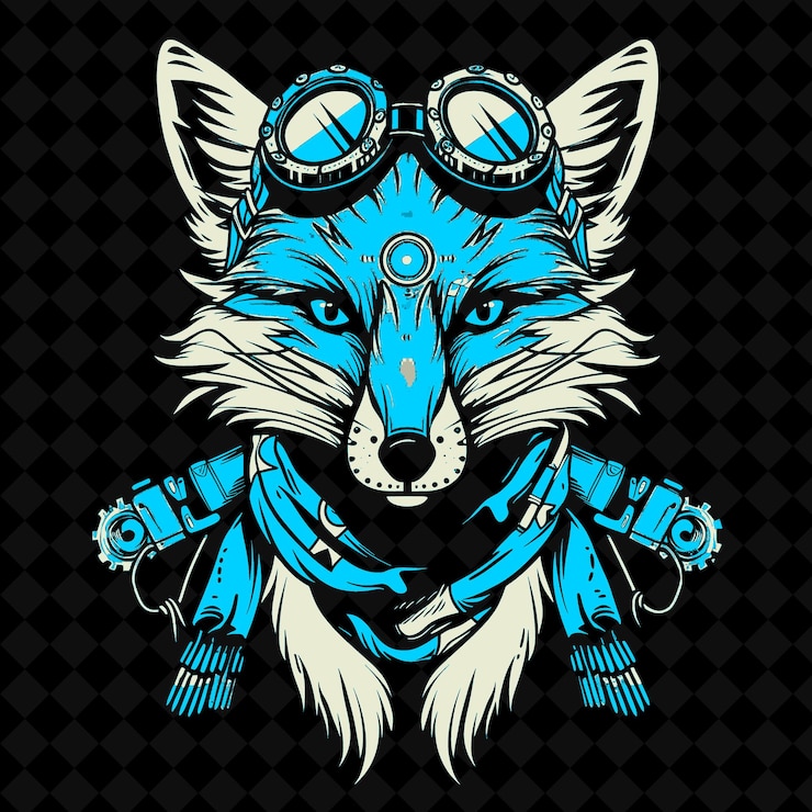 PSD png cunning fox con gafas de aviador y equipo cargado de bufanda artesanía mascota de animales colecciones de esquemas