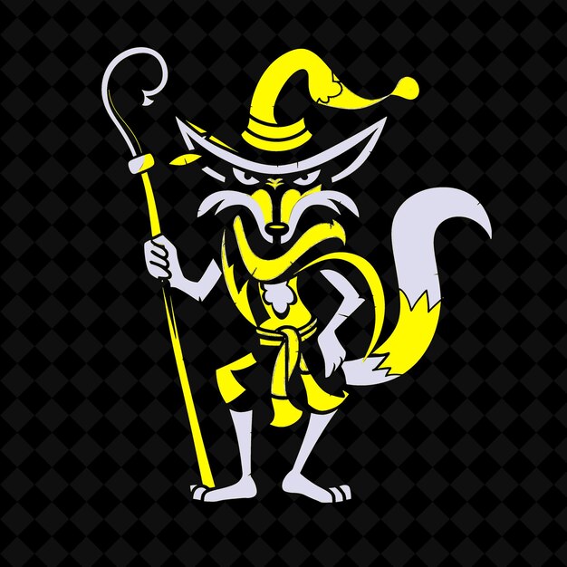 Png cunning jackal with a tricksters mask and staff designed wit animal mascot outline colecções