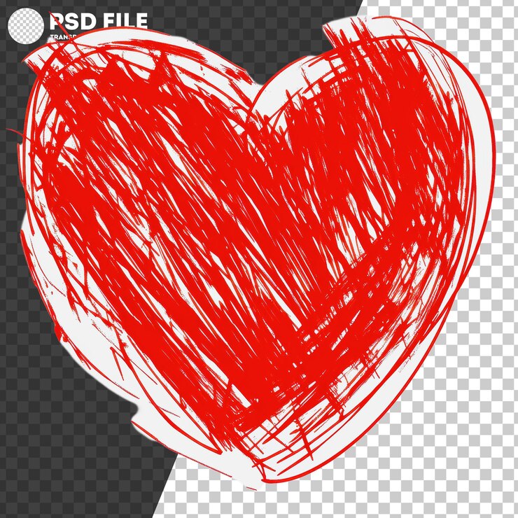 PSD png cuore rosso disegnato con linee sketchy e colore