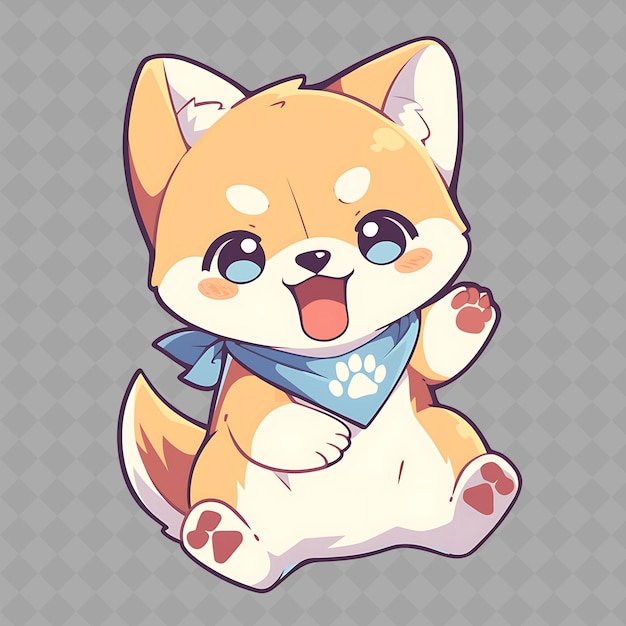 Png cute y chibi anime perrito con una bandana con una colección de pegatinas creativas de chibi