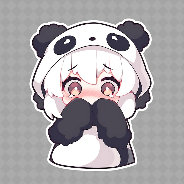 PSD png cute et cuddly anime panda girl avec une fourrure noire et blanche hu collection d'autocollants créatifs chibi