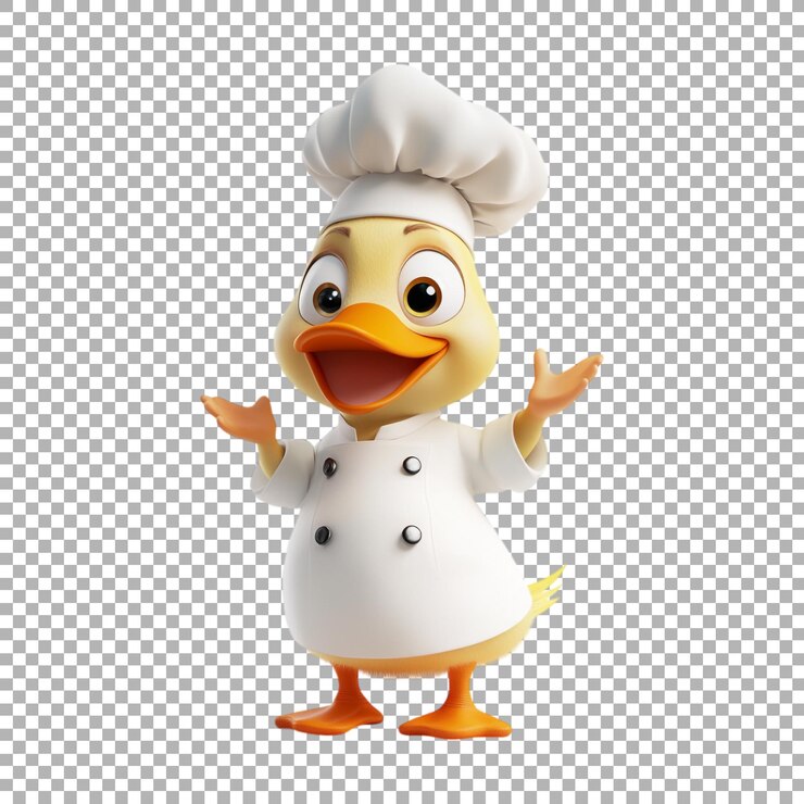 PSD png cute duck como chef en el fondo transparente generado por ai