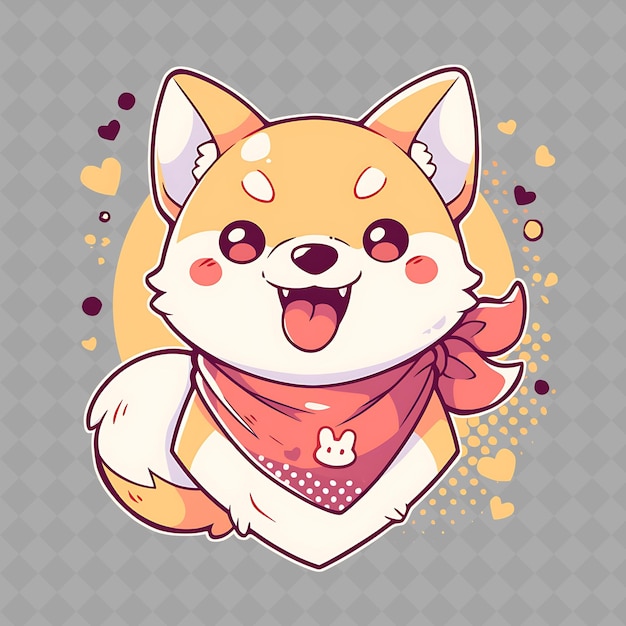 PSD png cute e charming anime puppy boy com bandana e brincalhão p creative chibi sticker collection