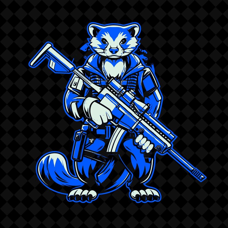 PSD png cybernetic ferret com acentos de neon rosa vestindo um mascote de animal de utilidade b colecções de esboços