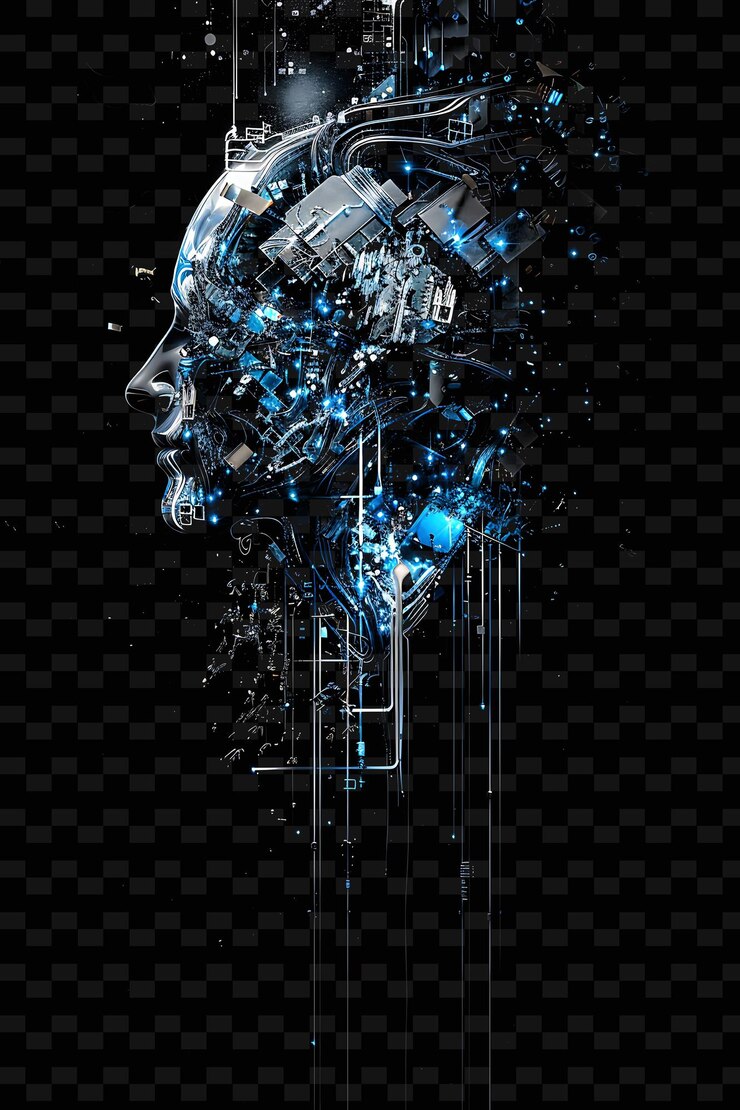 PSD png cybernetic fusion glitch con elementi robotici circuito patte illustrazione texture sfondio