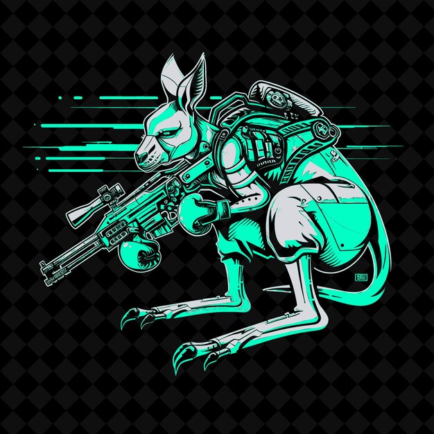 PSD png cybernetic kangaroo mit metallbeinen und einem mächtigen schlag wea animal mascot outline collections