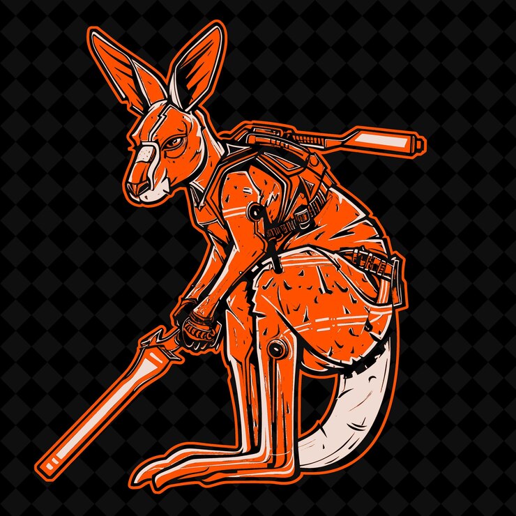 PSD png cybernetic kangaroo mit neon-pink-akzenten und einem nutztier-maskottchen
