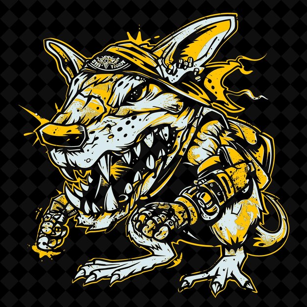 PSD png cybernetic shrew mit metallzähnen und einem starken biss wearin animal mascot outline collections