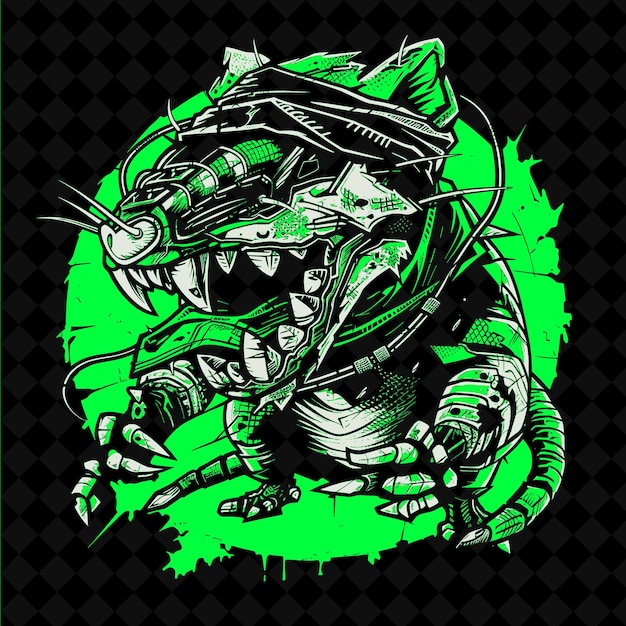 PSD png cybernetic shrew mit metallzähnen und einem starken biss wearin animal mascot outline collections