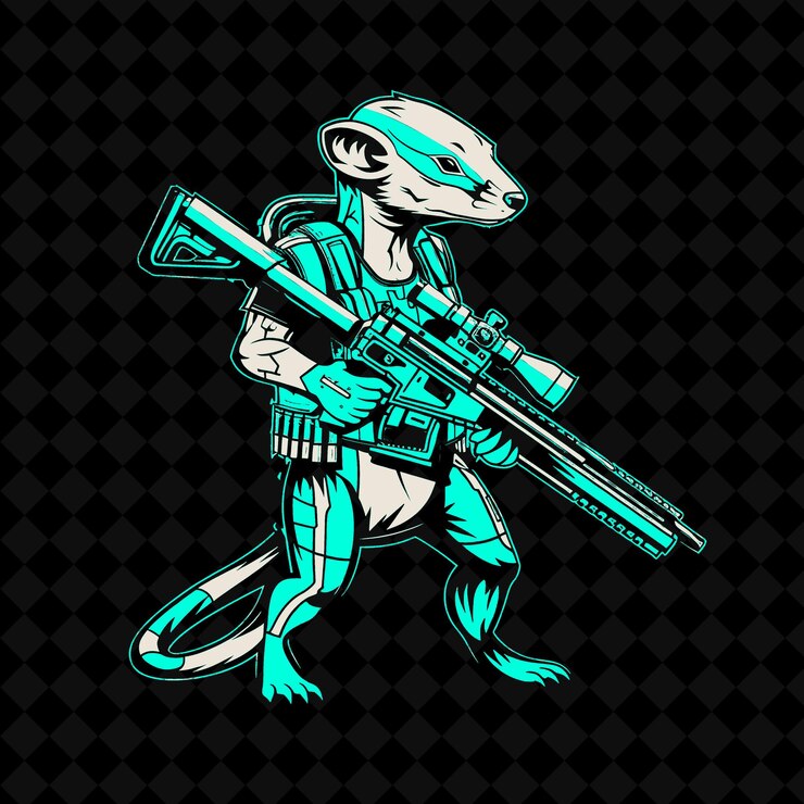 PSD png cybernetic weasel con acentos rosados de neón con una mascota de animal de utilidad b colecciones de esquemas