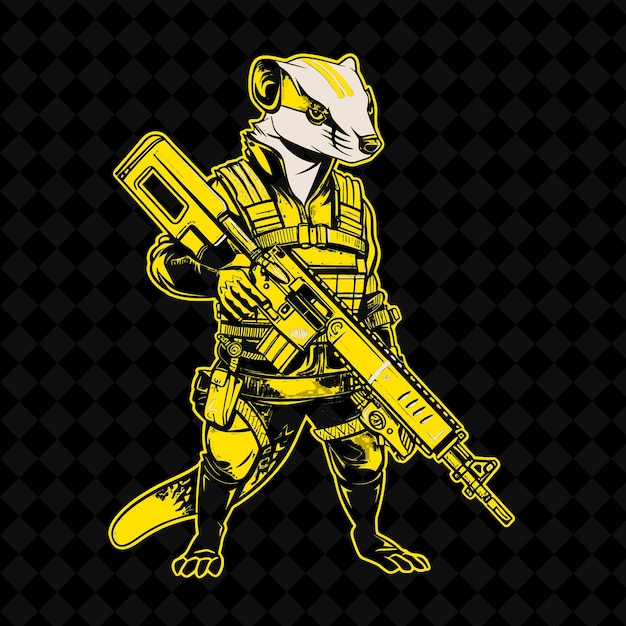 PSD png cybernetic weasel com acentos de rosa néon vestindo um utility b animal mascot outline collections