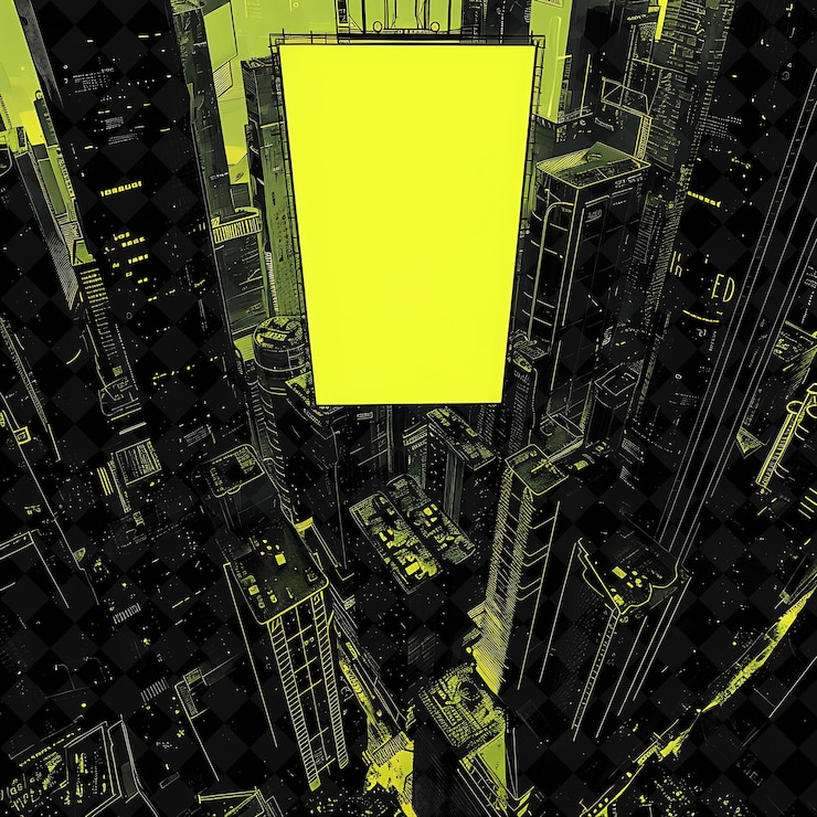 PSD png cyberpunk skyscraper frame con il logo kusama futuristic skysc y2k neon shape su sfondo scuro