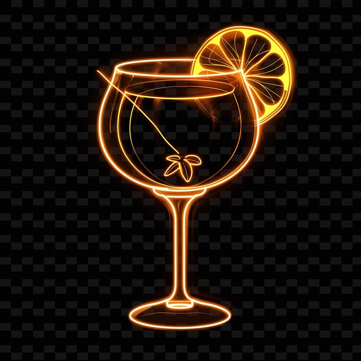 PSD png dazzling neon flares kirsch en un tradicional cuenco ancho de vino diseños de bebidas artísticas de línea de neón y2k