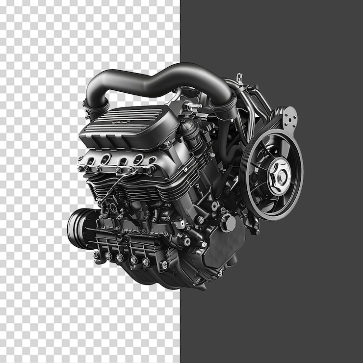 PSD png de motor de carro realista isolado em fundo transparente