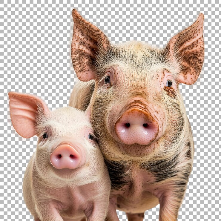 PSD png de um porco com o seu porquinho isolado contra um fundo transparente