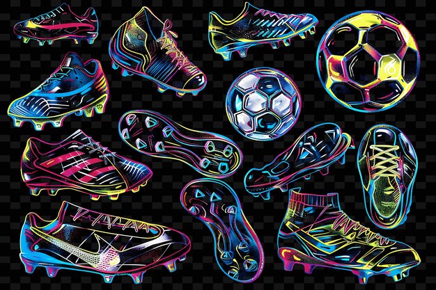 Png decalque de cinta de fútbol con imágenes de bolas de fútbol y cleats fa decorativos creativos de forma de neón y2k