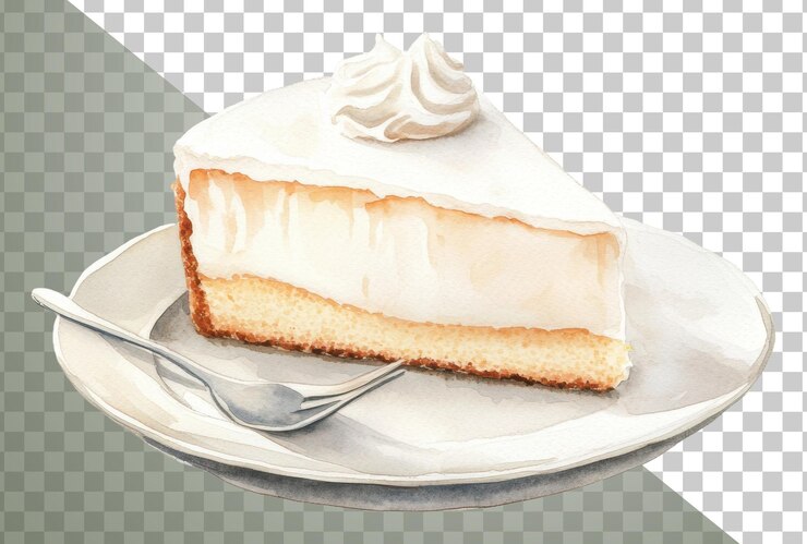 PSD png deliciosa fatia de bolo de creme em um prato branco