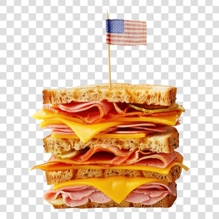 PSD png delicioso sándwich de jamón apilado