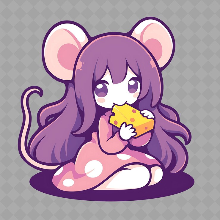 PSD png delightful y kawaii anime niña ratón con orejas de ratón y h colección de pegatinas creativas de chibi