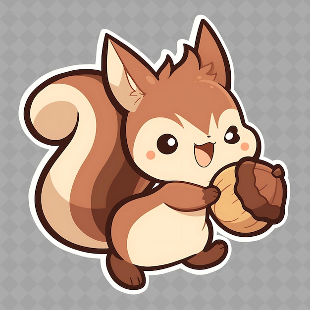 PSD png delightful et kawaii anime squirrel boy avec une queue brousse et une collection créative d'autocollants chibi