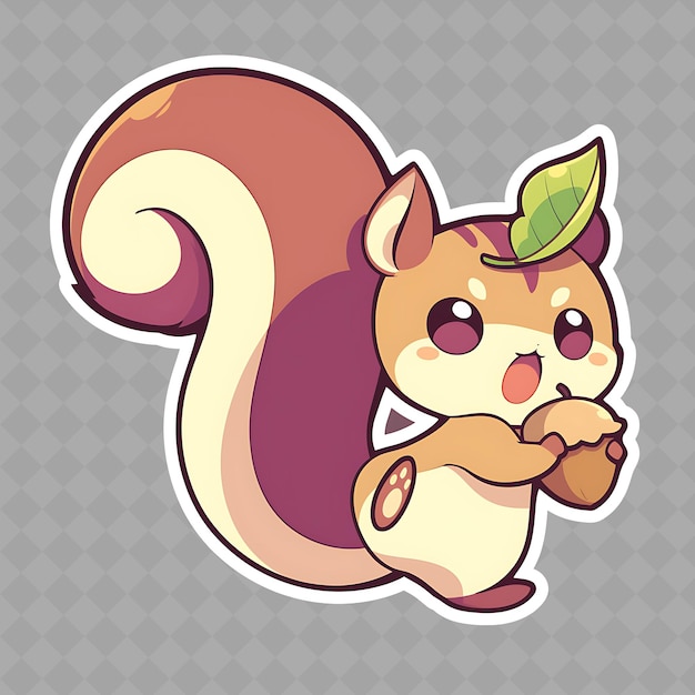 PSD png delightful et kawaii anime squirrel boy avec une queue brousse et une collection créative d'autocollants chibi