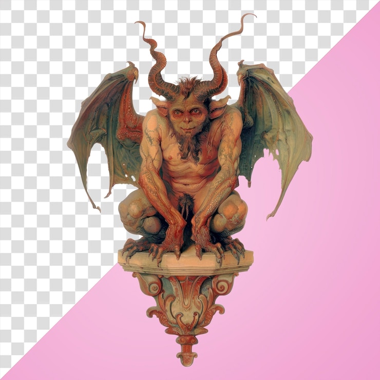 PSD png demone mitico appoggiato su un piedistallo