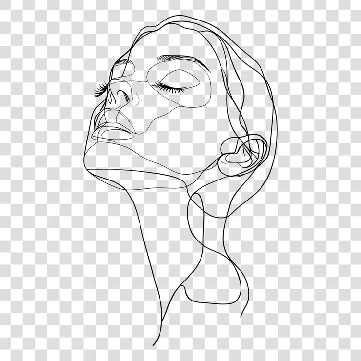 PSD png desenhado à mão de uma mulher desenhando um rosto minimalista