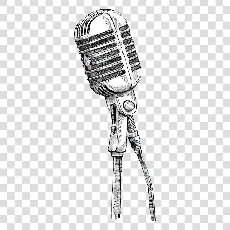 PSD png desenhado à mão do microfone desenho de microfone branco