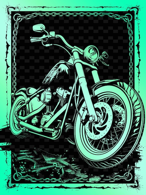 PSD png desenho de cartão postal de motocicleta com moldura arredondada design de estilo deco outline arts scribble decorative