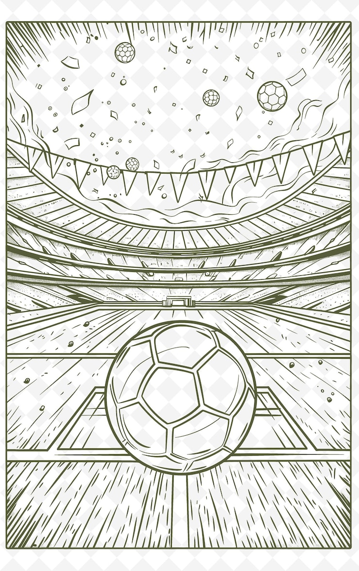 PSD png desenho de cartão postal esportivo com estrutura de estádio estilo de design decoração artes de esboço scribble decorativo