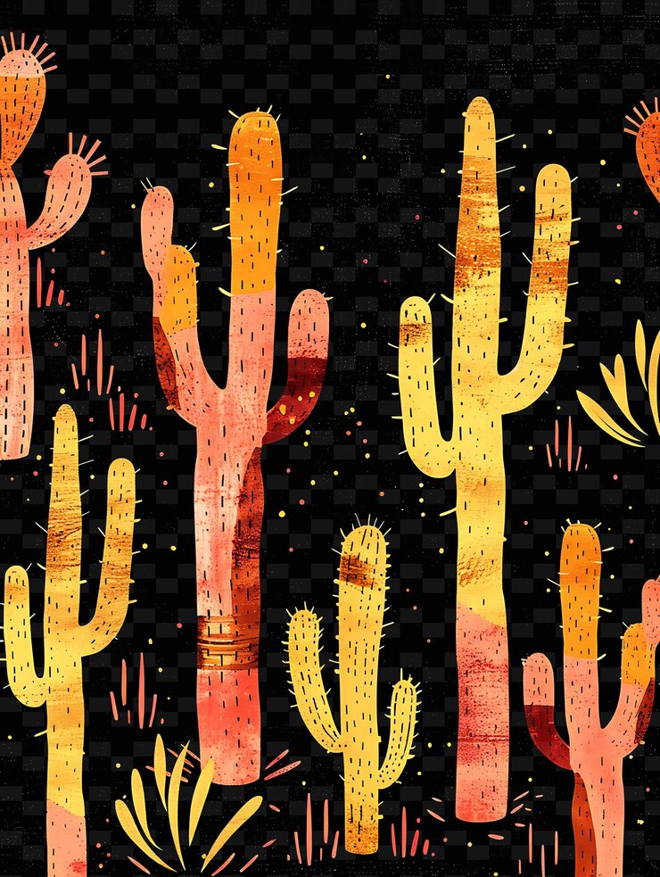 PSD png desert tape decal con diseños inspirados en cactus y southw creative neon y2k shape decorativee
