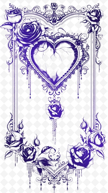 Png Design de carte postale romantique avec cadre en forme de cœur Style de conception Outline Arts Scribble Décoratif