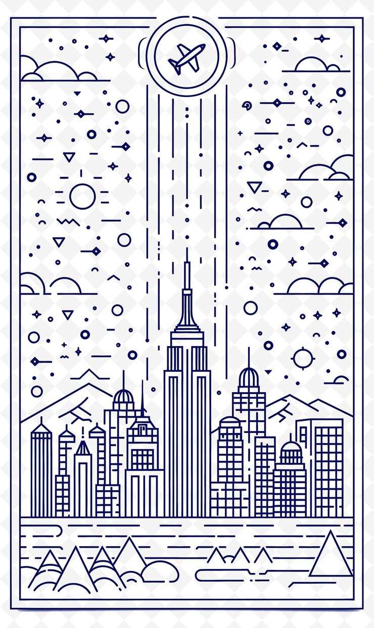 PSD png design de cartão postal de viagem com moldura moderna estilo de design decorações artes de contorno scribble decorativo