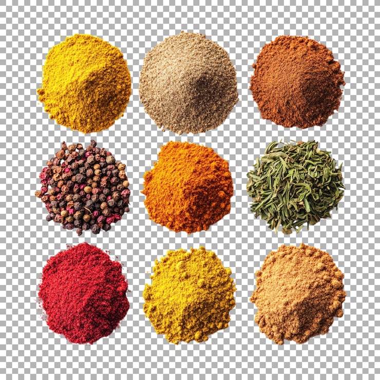 PSD png differente tipo di spezie su sfondo trasparente ai generato