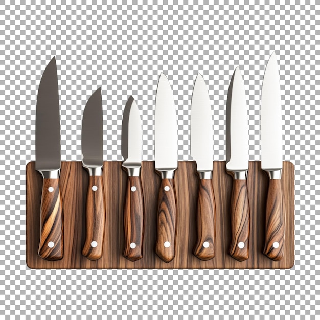 PNG Différents types de couteaux de plaque de bois sur un fond transparent Ai généré