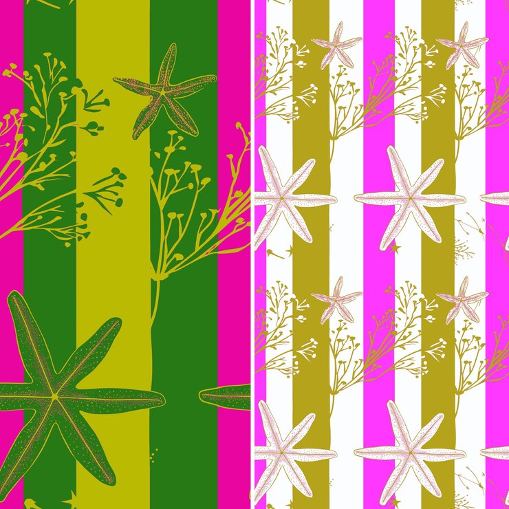 PSD png dill hojas con silueta de estrella de mar y diseño costero arra patrón de la naturaleza diseño artístico de contorno