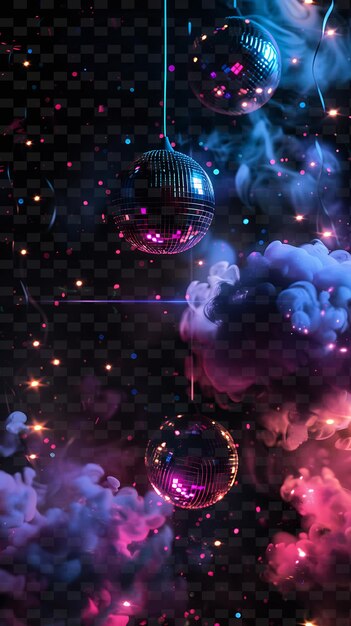 PSD png disco smoke avec une fumée groovy et des boules de fumée colorées disco uniques rayons de lumière au néon radiant