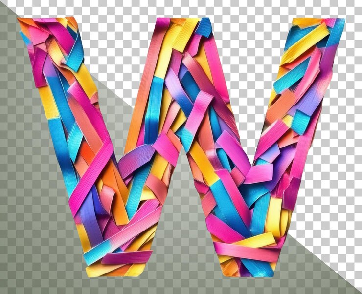 PSD png diseño colorido de la letra w hecho de cintas vibrantes