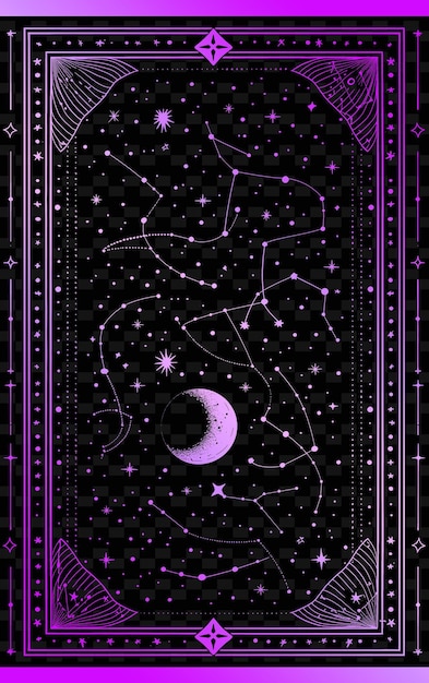 PSD png diseño de postales celestiales con un marco de noche estrellada estilo fe arte de contorno garabateo decorativo