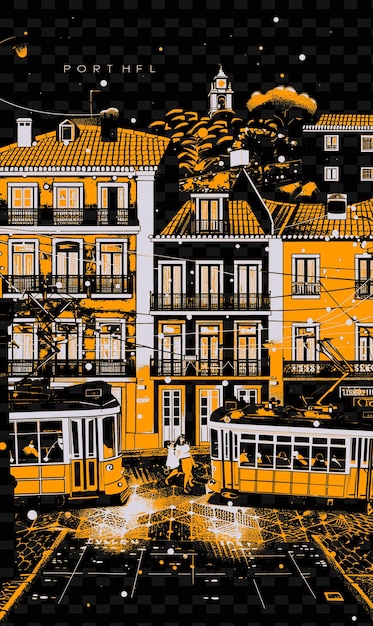 Png distrito de alfama de lisboa com cena de rua tradicional azulej ilustração cidades escena decoração artística