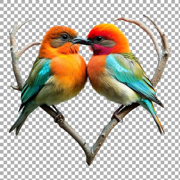 PSD png dois pássaros sentados em uma moldura em forma de coração contra um fundo transparente