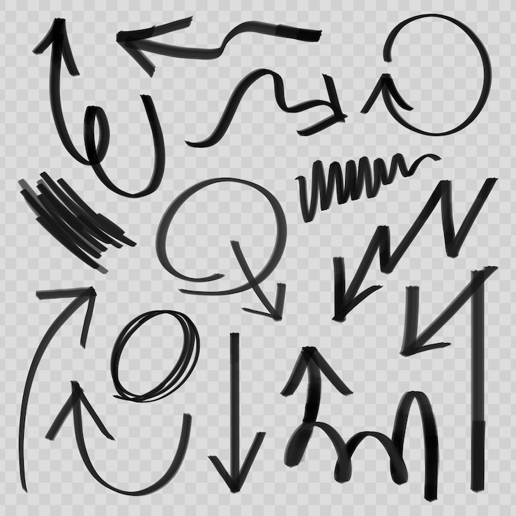 PSD png doodle set di frecce di evidenziazione nera