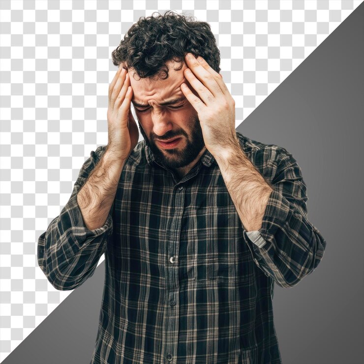 PSD png dor de cabeça de homem real dor de foto